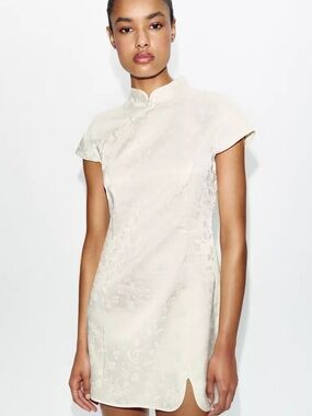 Zara satin jacquard ivory mini dress